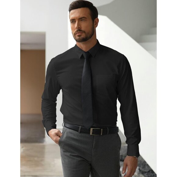 Men's Long Sleeve Muscle Fit Dress Shirts Wrinkle Free Button Down Business - Picture 2 of 5